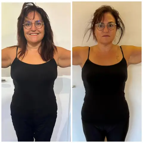 Face caméra, une membre du club Nutri-Club Center dans un montage de 2 clichés