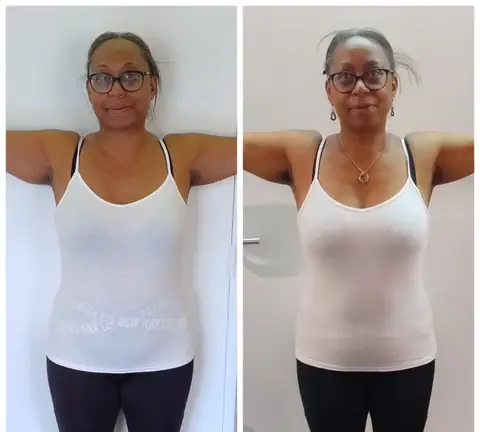 Face caméra, une membre du club Nutri-Club Center dans un montage de 2 clichés