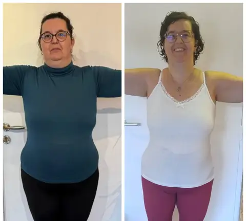 Face caméra, une membre du club Nutri-Club Center dans un montage de 2 clichés