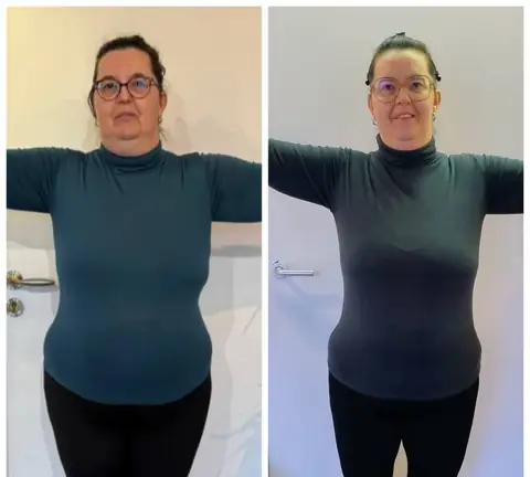 Face caméra, une membre du club Nutri-Club Center dans un montage de 2 clichés