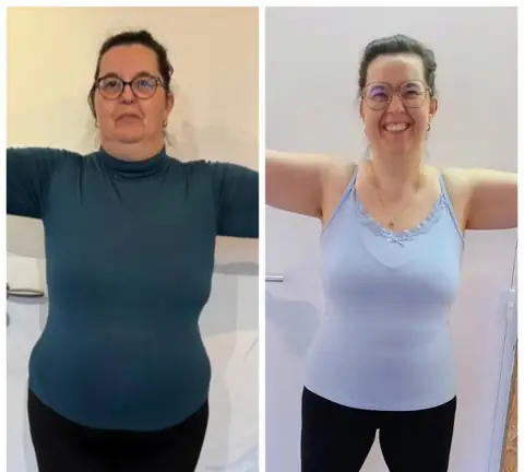 Face caméra, une membre du club Nutri-Club Center dans un montage de 2 clichés