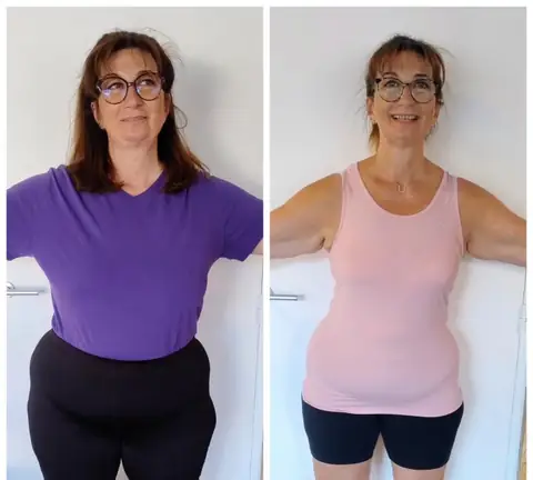 Face caméra, une membre du club Nutri-Club Center dans un montage de 2 clichés