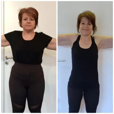 Face caméra, une membre du club Nutri-Club Center dans un montage de 2 clichés