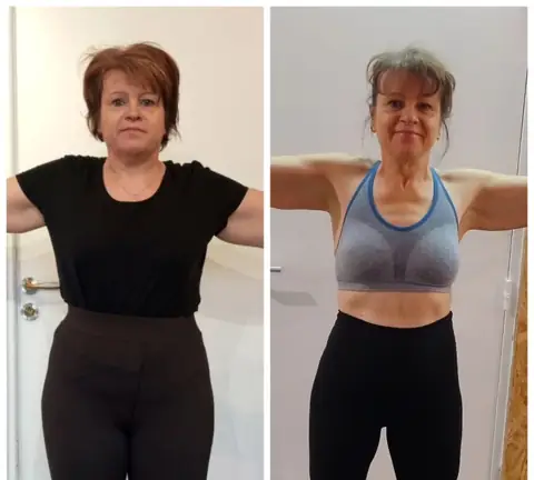 Face caméra, une membre du club Nutri-Club Center dans un montage de 2 clichés